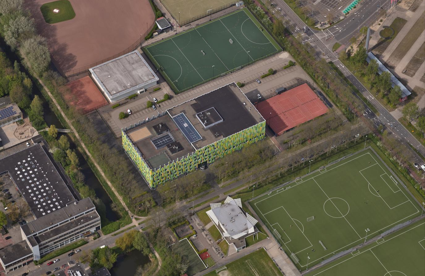 Een beeld vanuit de lucht van Sportpark Nieuw Welgelegen