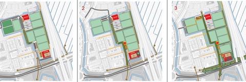 Drie schetsen voor de inrichting van het sportpark