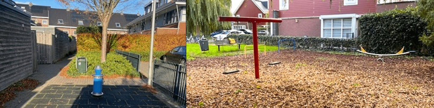 Zijaanzicht speelplekken helmbloemlaan en kokardebloemlaan