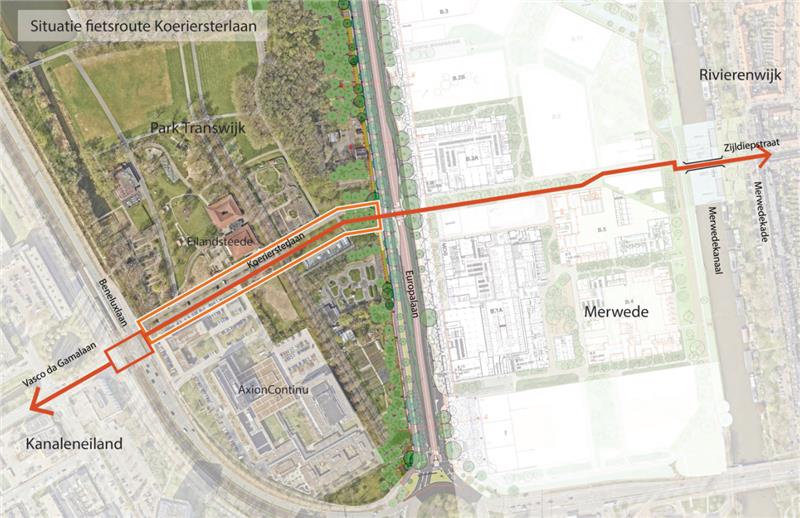 Zuidelijke route via de Koeriersterlaan
