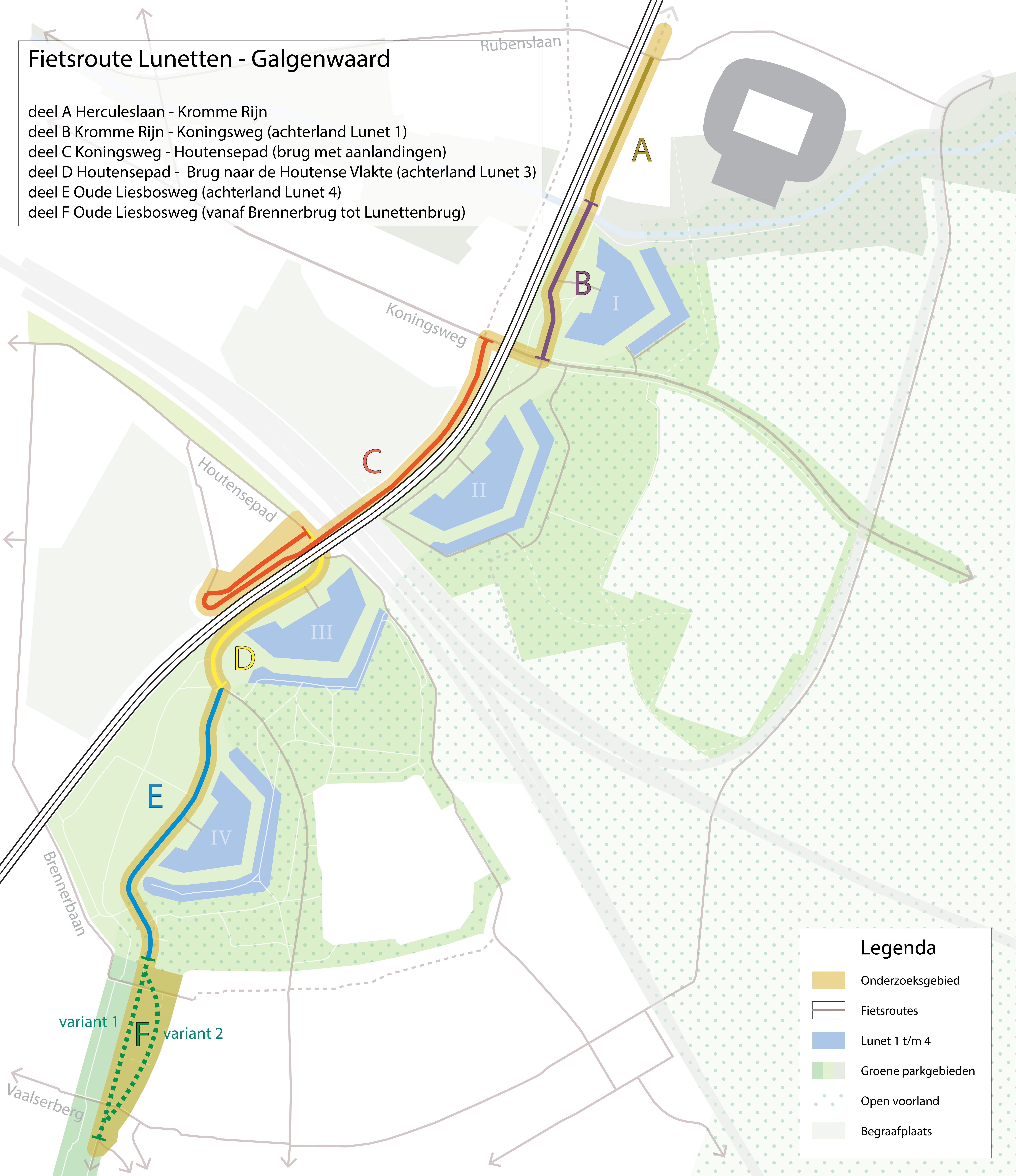 Routekaart van de Fietsroute Lunetten - Galgenwaard