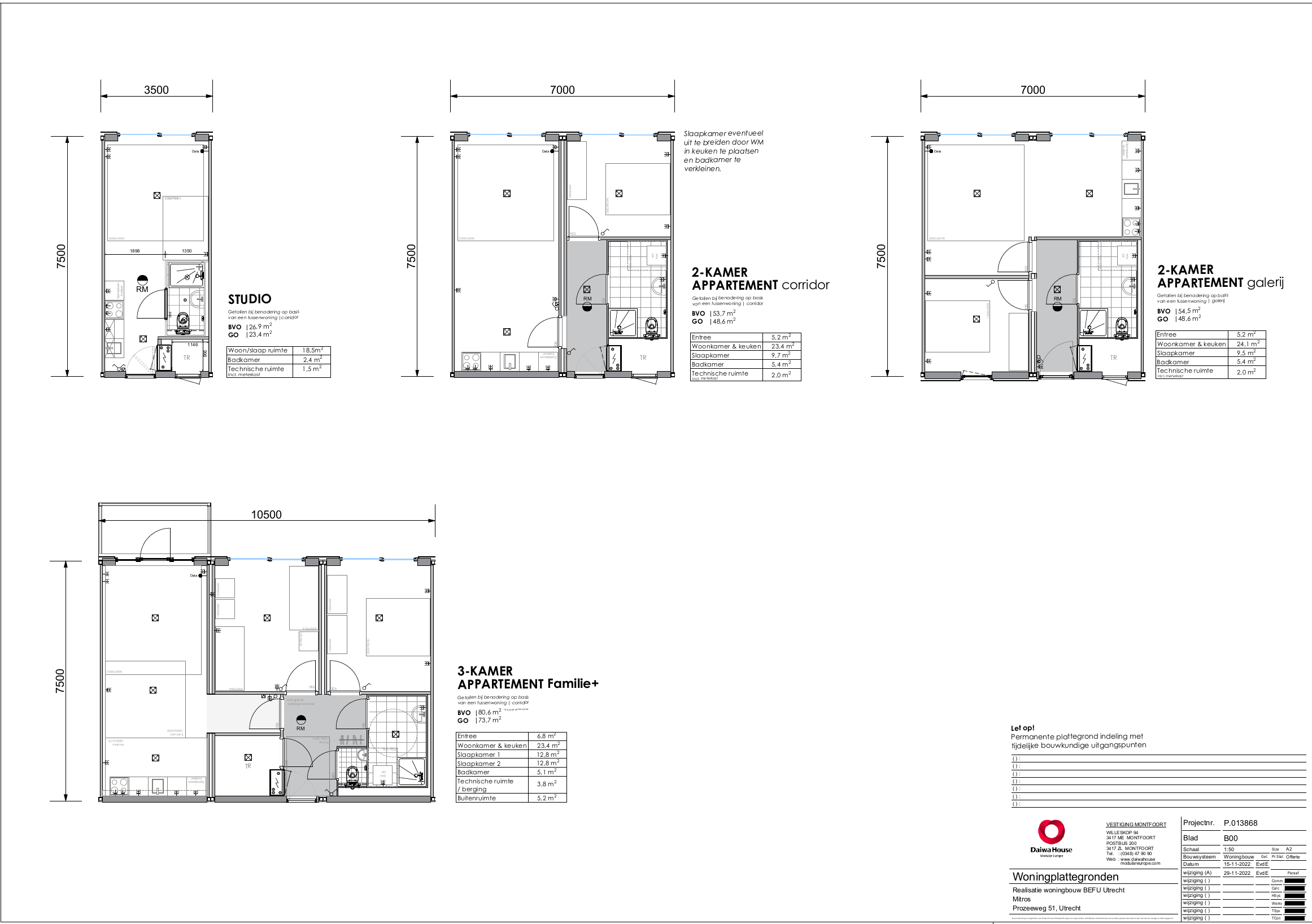 Woningplattegronden van verschillende type woningen